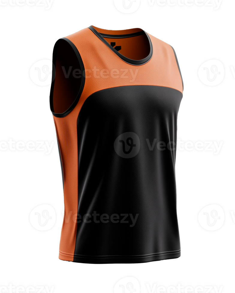 Athletic sleeveless jersey in black and orange color scheme on transparent background png