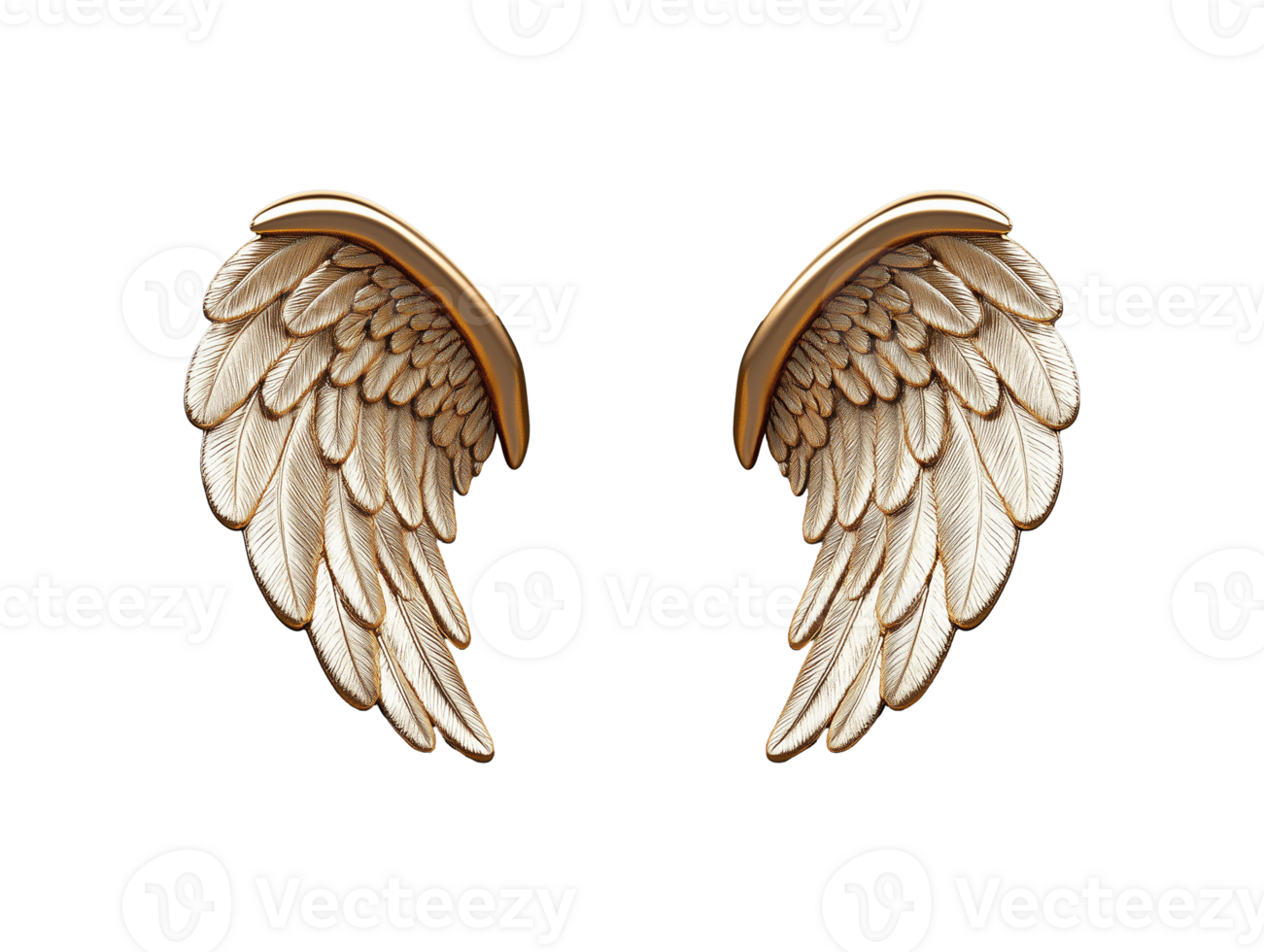 Elegant golden angel wings with intricate feather details on transparent background png