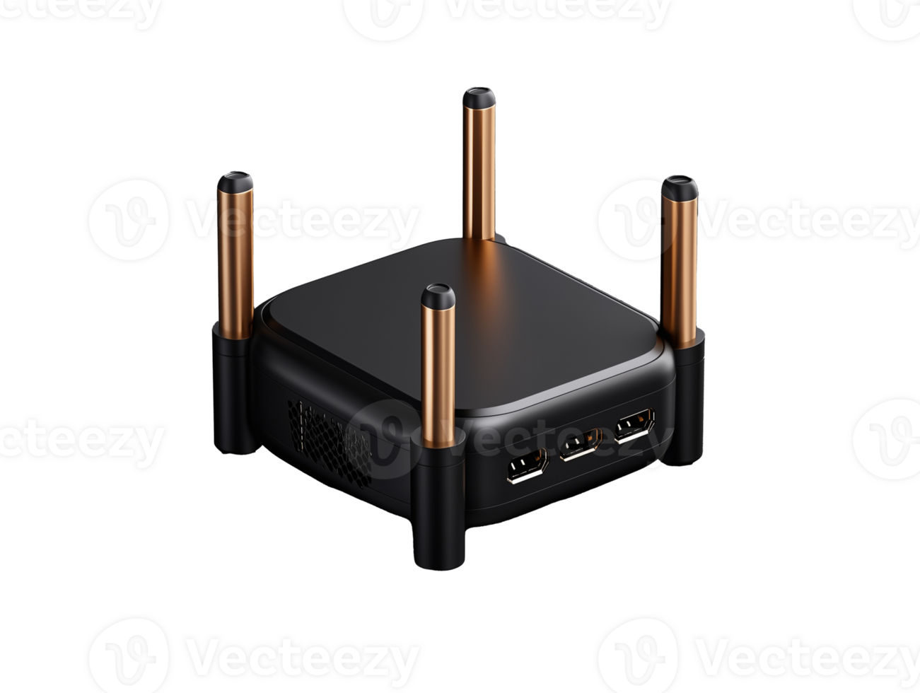 Modern wireless router with sleek design and multiple antennas on transparent background png
