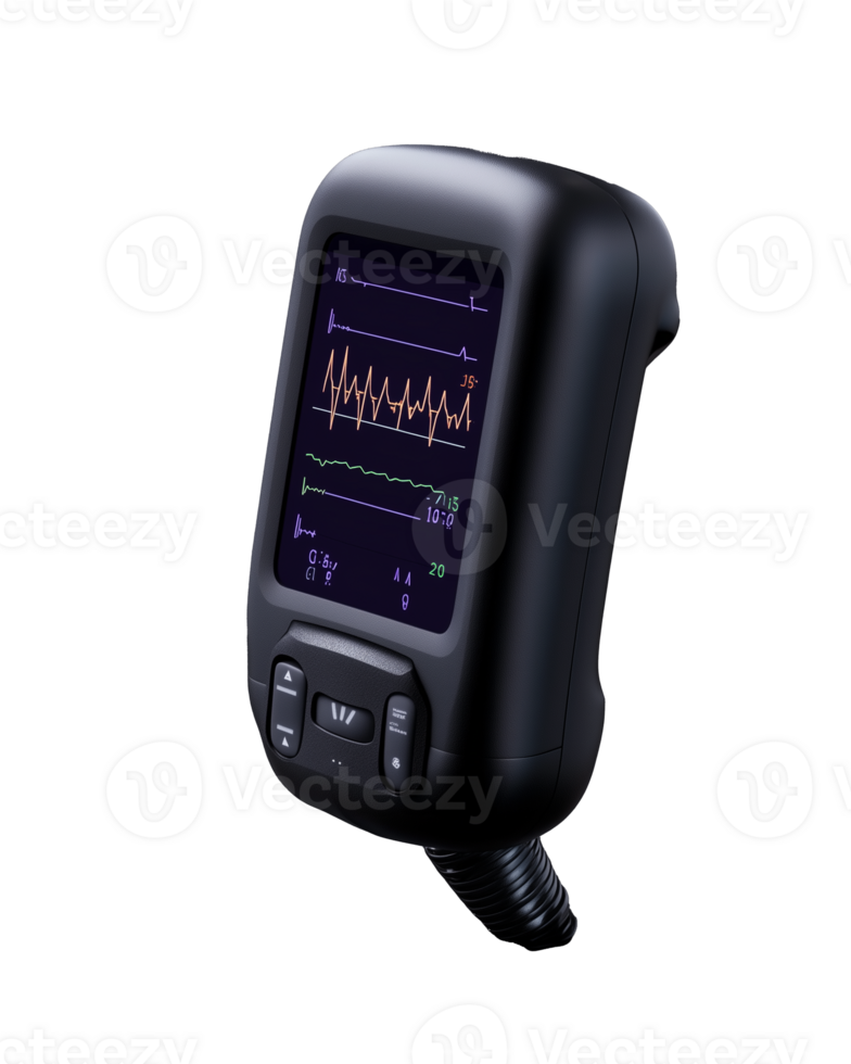 Medical monitoring device with screen displaying vital signs on transparent background png