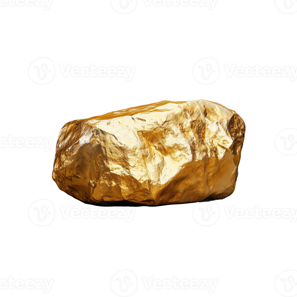 Natural gold nugget with shiny surface and unique texture on transparent background png