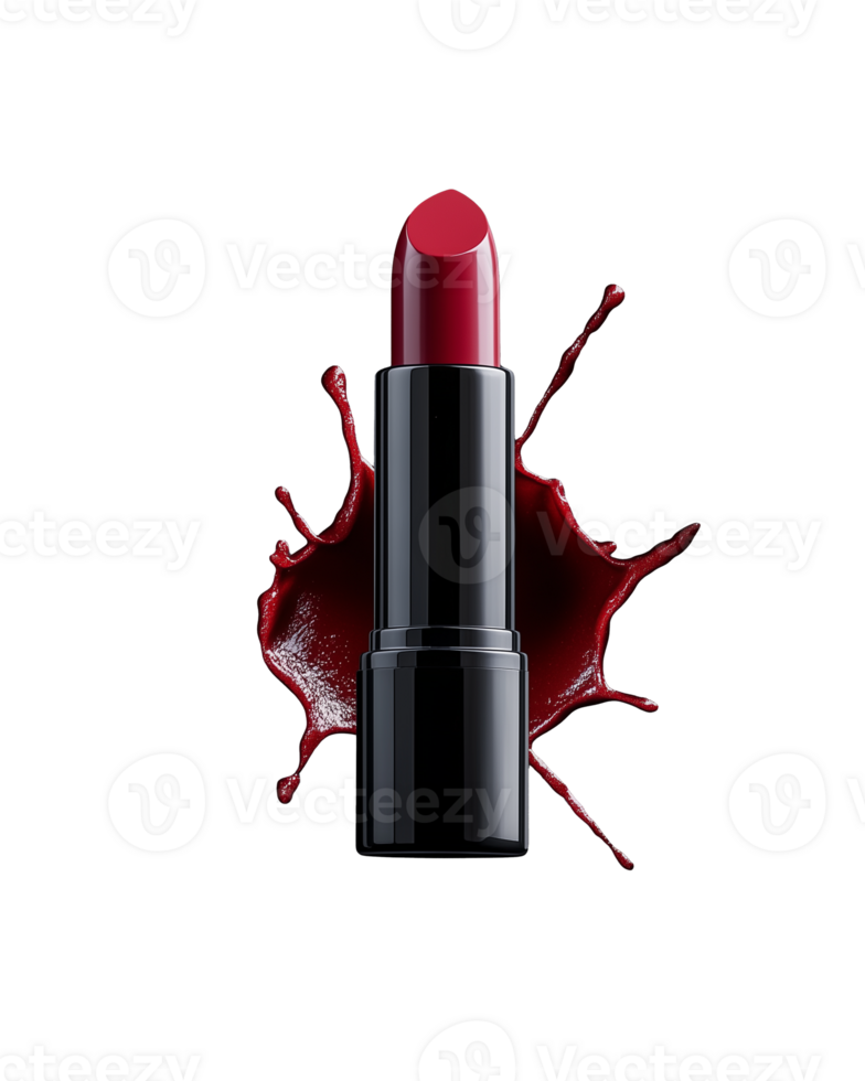 Bold red lipstick with splatter effect on transparent background png