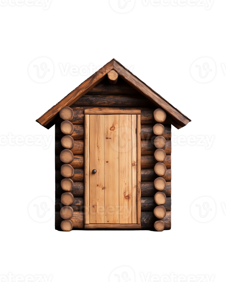 Rustic wooden cabin with door and log structure on transparent background png