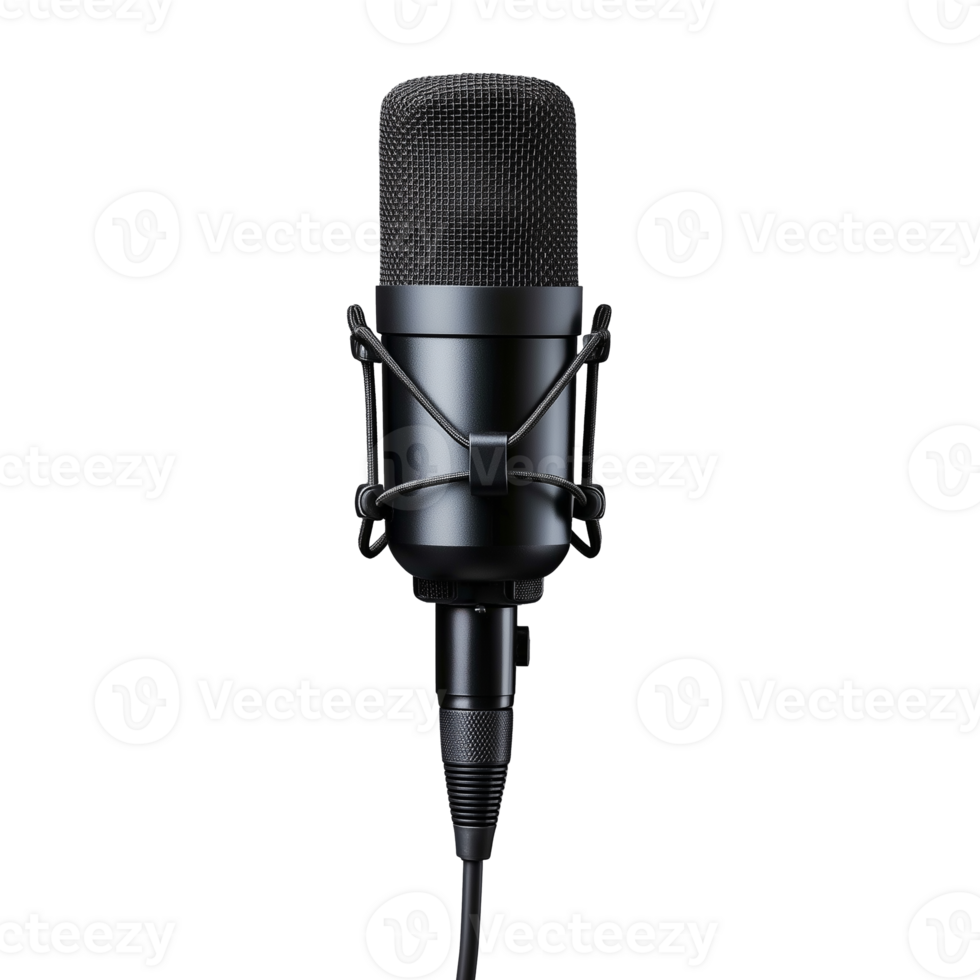Professional dynamic microphone with detailed mesh head on transparent background png