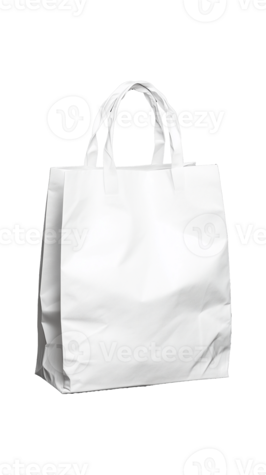 White paper shopping bag with handles on transparent background png