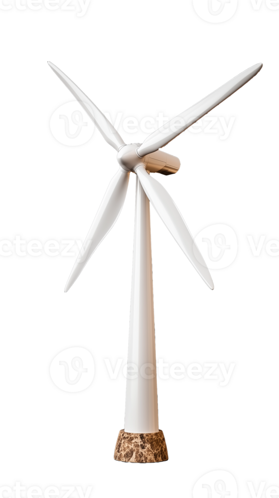 Modern wind turbine design with three blades and sturdy base on transparent background png