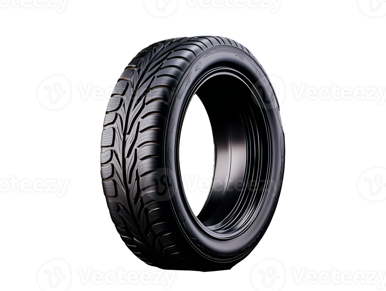 High-performance car tire with intricate tread pattern on transparent background png