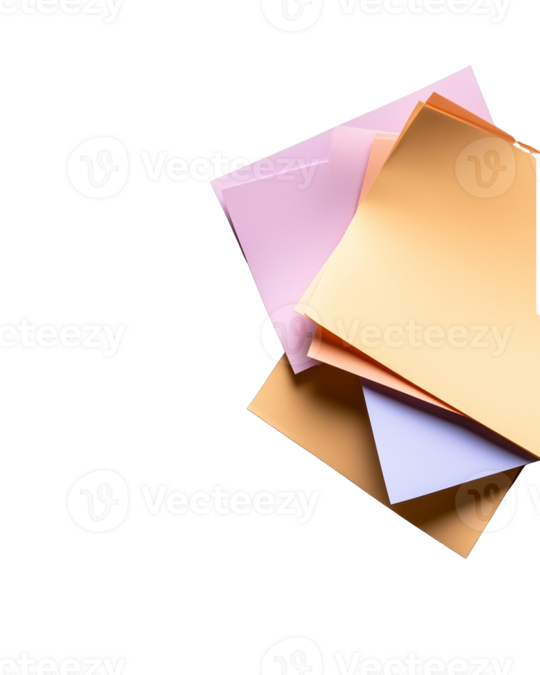 Colorful stack of assorted paper sheets on transparent background png