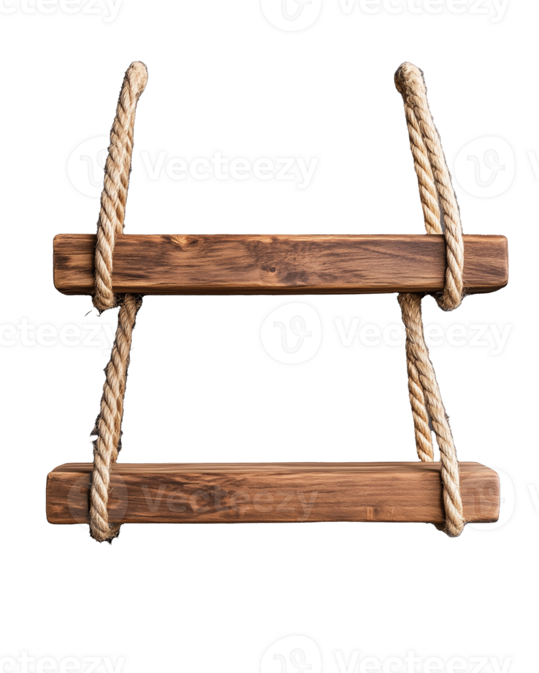 Wooden swing with rope attachments for outdoor play on transparent background png