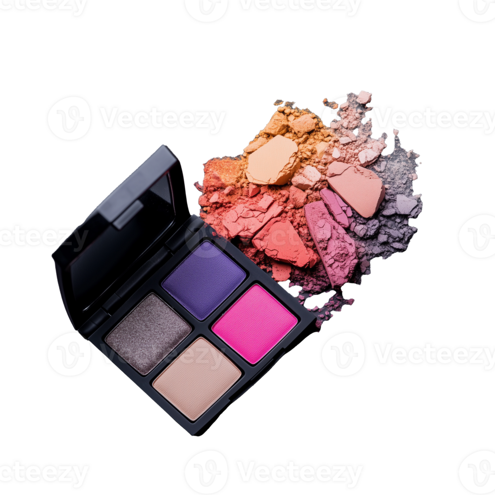 Eye shadow palette with vibrant colors and texture on transparent background png