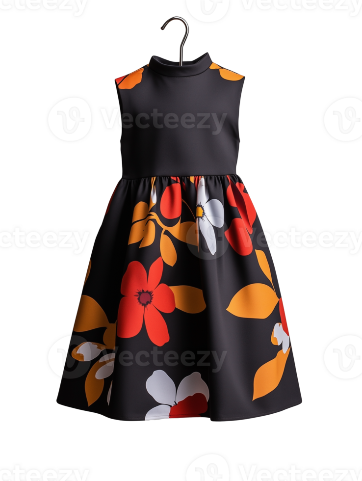 Floral patterned dress with vibrant colors and elegant design on transparent background png