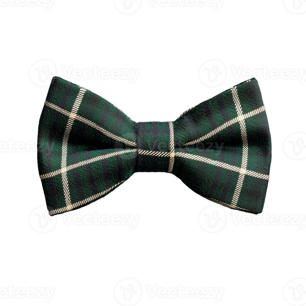 Green plaid bow tie with white accents on transparent background png