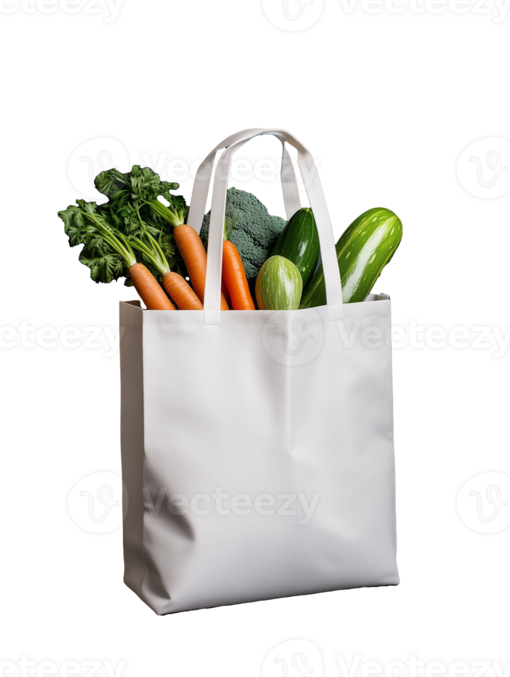 Fresh vegetables in reusable shopping bag on transparent background png
