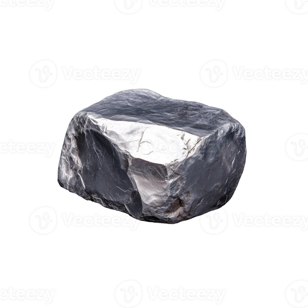 Natural shiny black stone with rough edges and unique texture on transparent background png