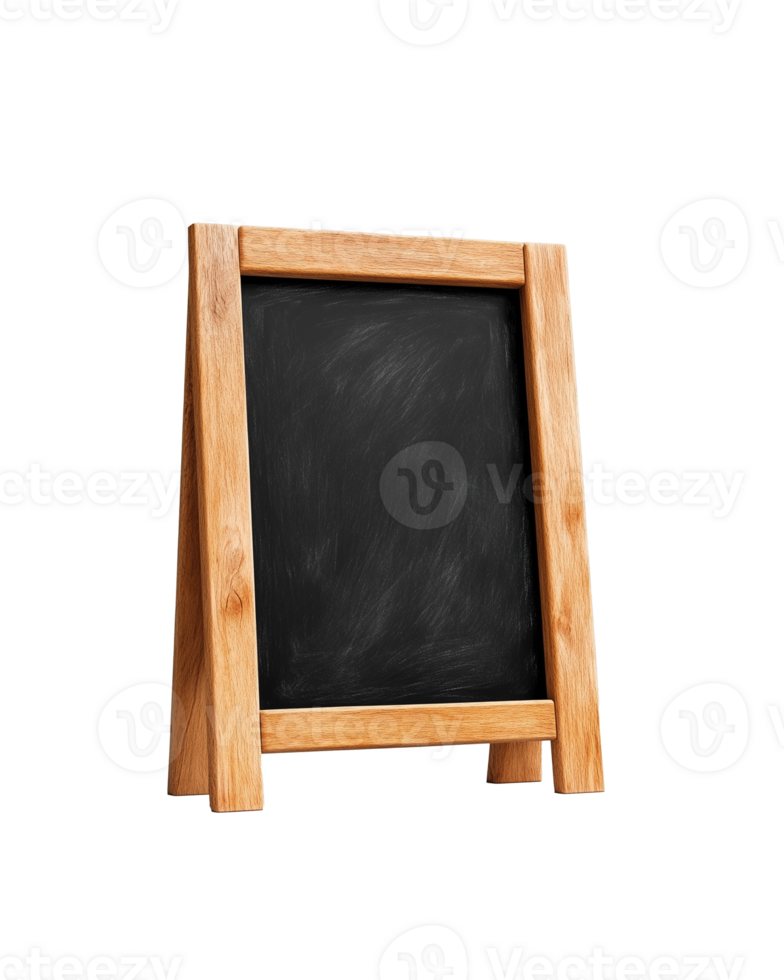 Wooden A-frame chalkboard sign for promotions and announcements on transparent background png