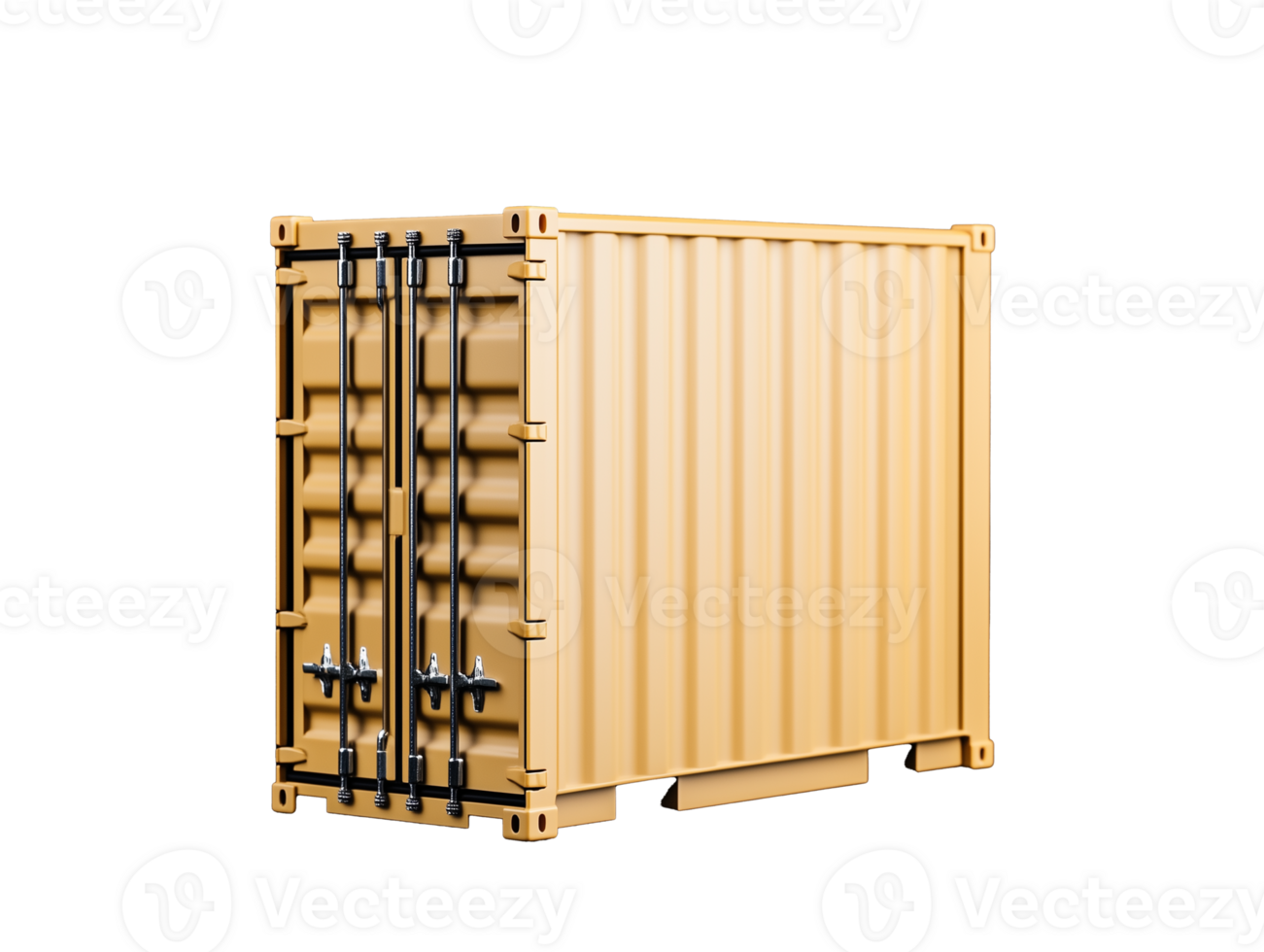 Shipping container with detailed locking mechanism on transparent background png