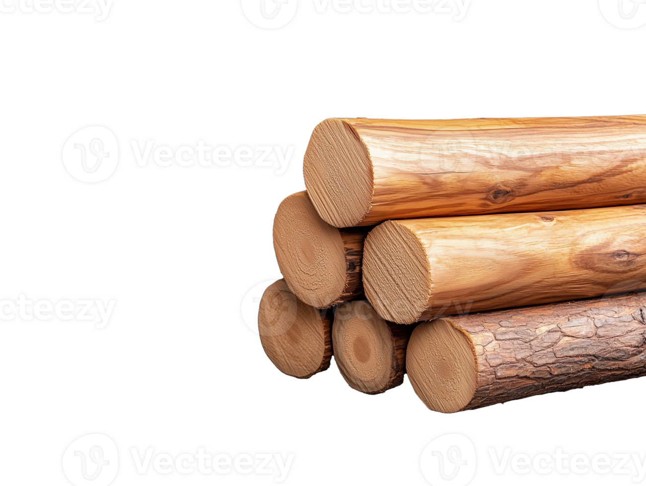 Stacked wooden logs with natural texture and grain on transparent background png