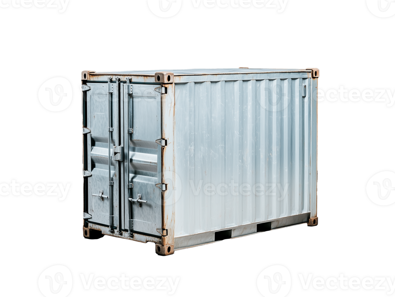 Metal shipping container with weathered surface and detailed texture on transparent background png