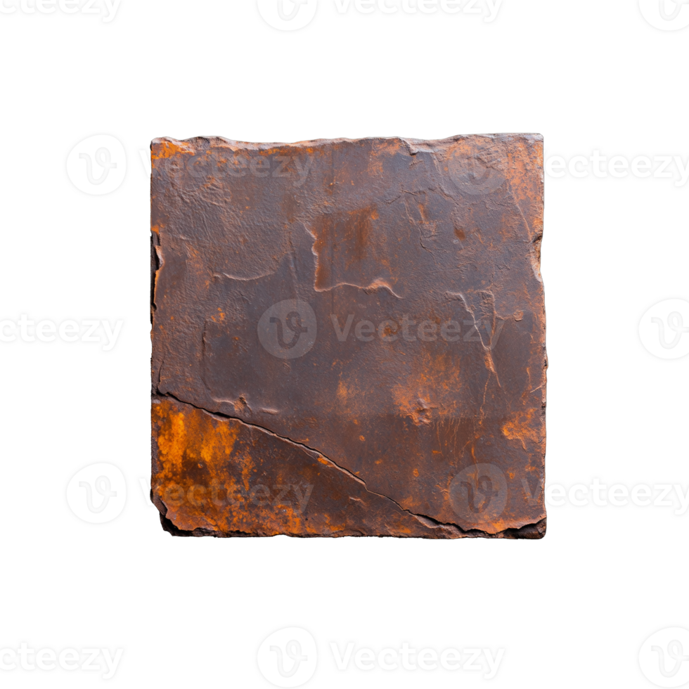Textured dark brown stone tile with rough surface and visible cracks on transparent background png