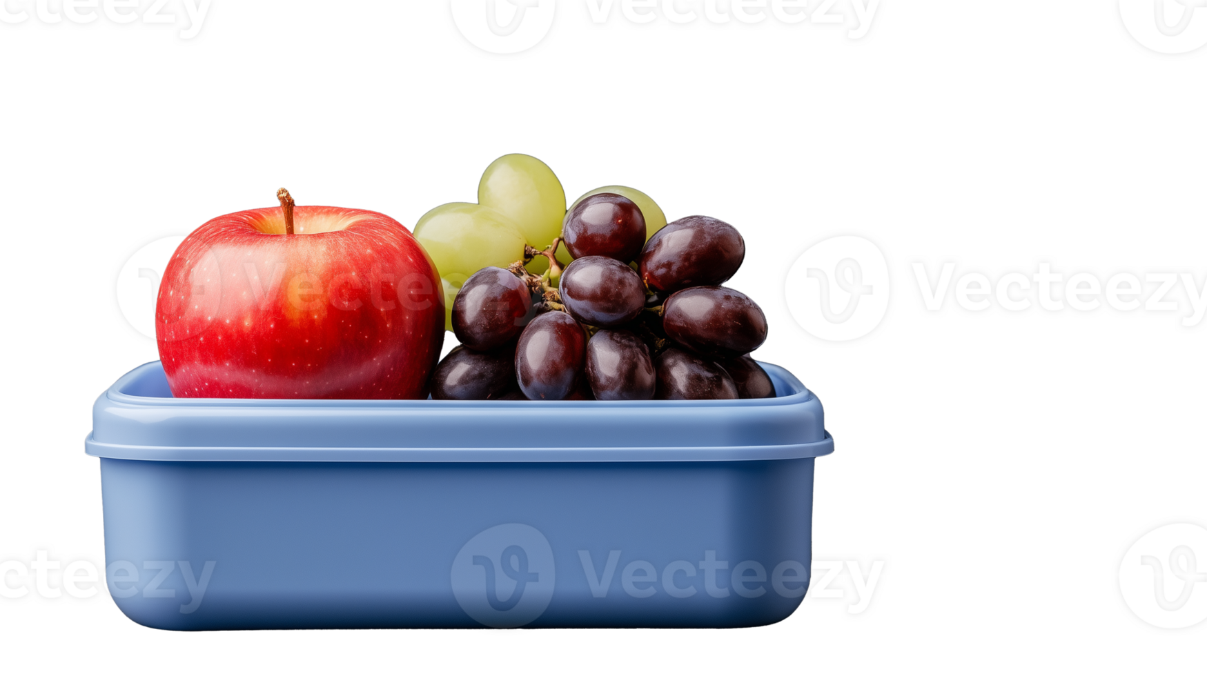 Fresh apple grapes and green grapes in blue container on transparent background png
