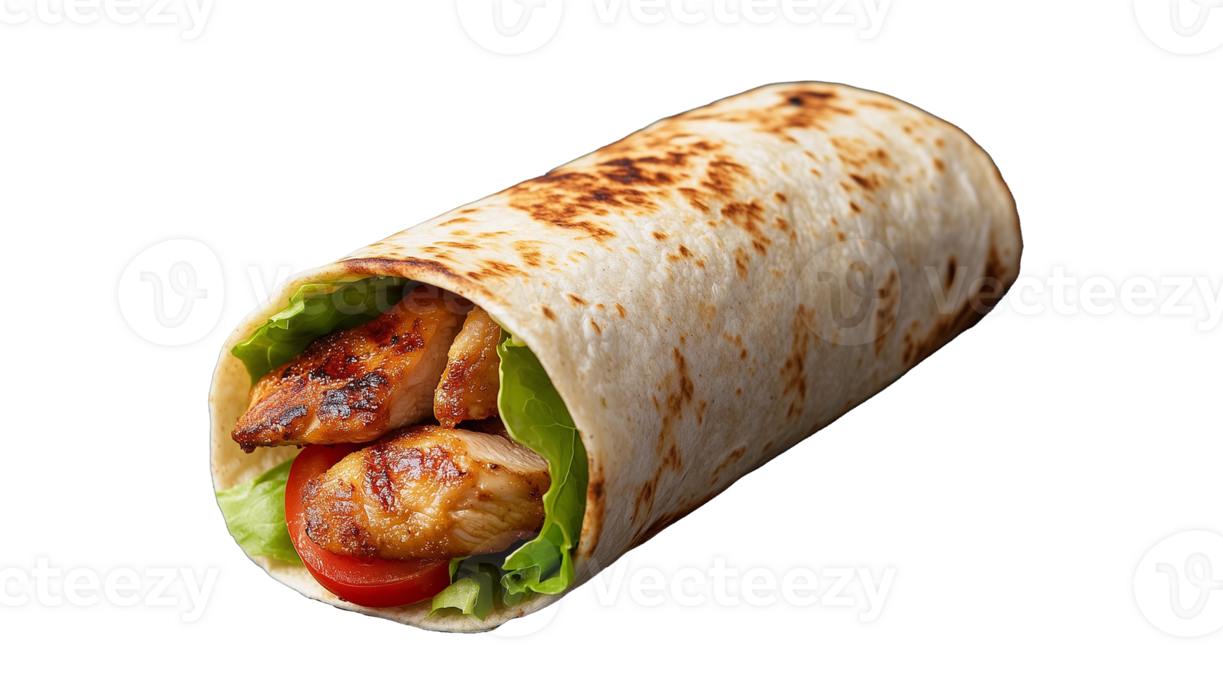 Grilled chicken wrap with lettuce and tomato on transparent background png