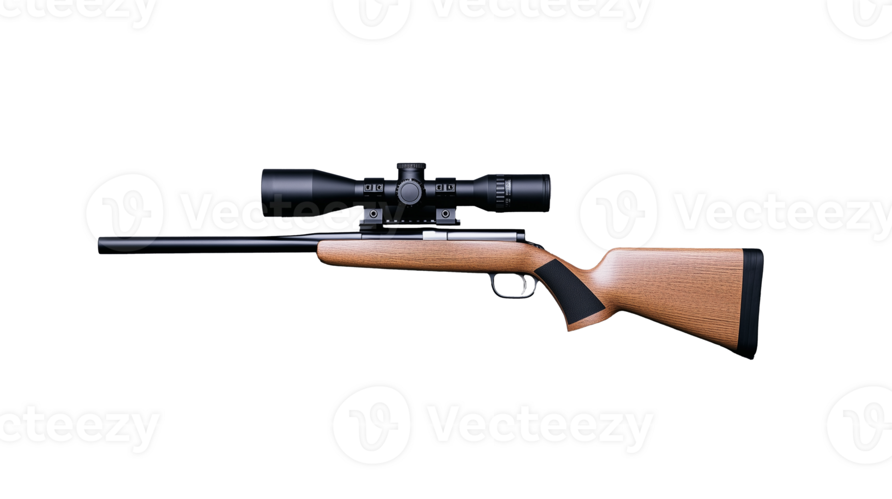 Detailed air rifle with scope and wooden stock on transparent background png