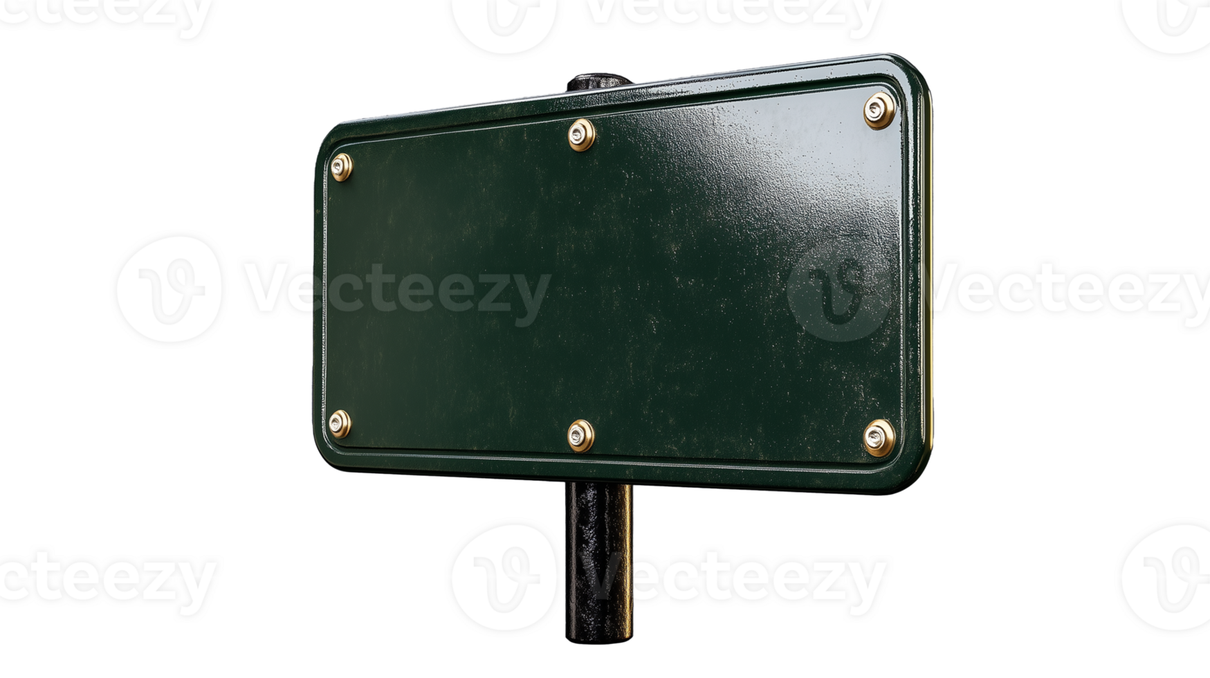 Green blank street sign with metallic fixtures on transparent background png