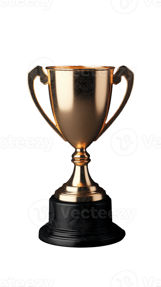 Golden trophy cup with handles and shiny surface on transparent background png