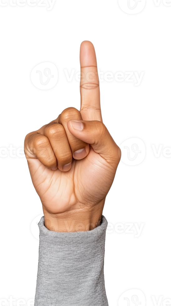 Hand gesture indicating number one sign on transparent background png