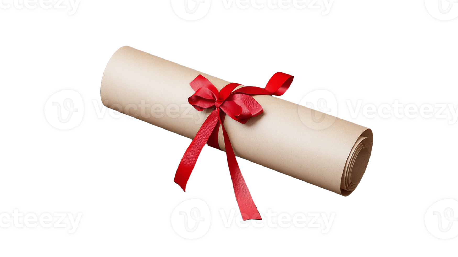 Rolled parchment scroll tied with red ribbon on transparent background png