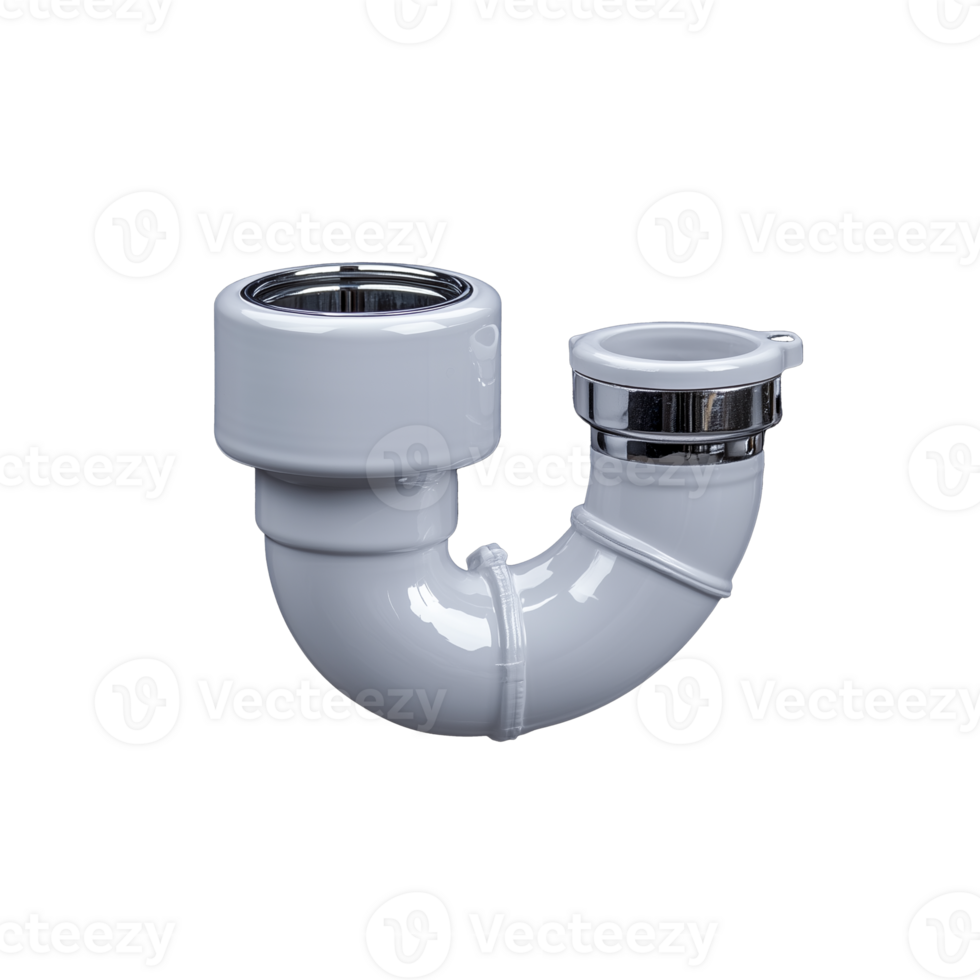 White PVC sink trap plumbing fitting on transparent background png