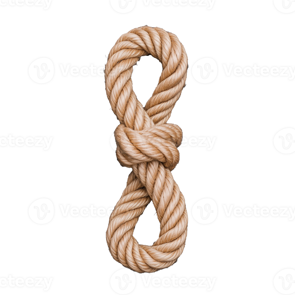 Decorative double knot made of natural rope on transparent background png