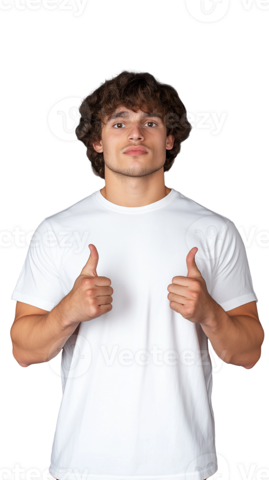 Young man giving thumbs up gesture on transparent background png