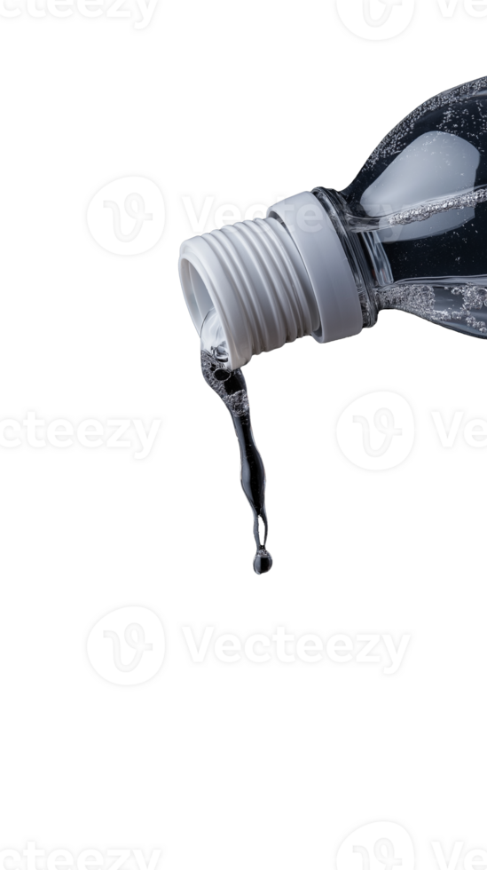 Water bottle pouring clear liquid with bubbles on transparent background png