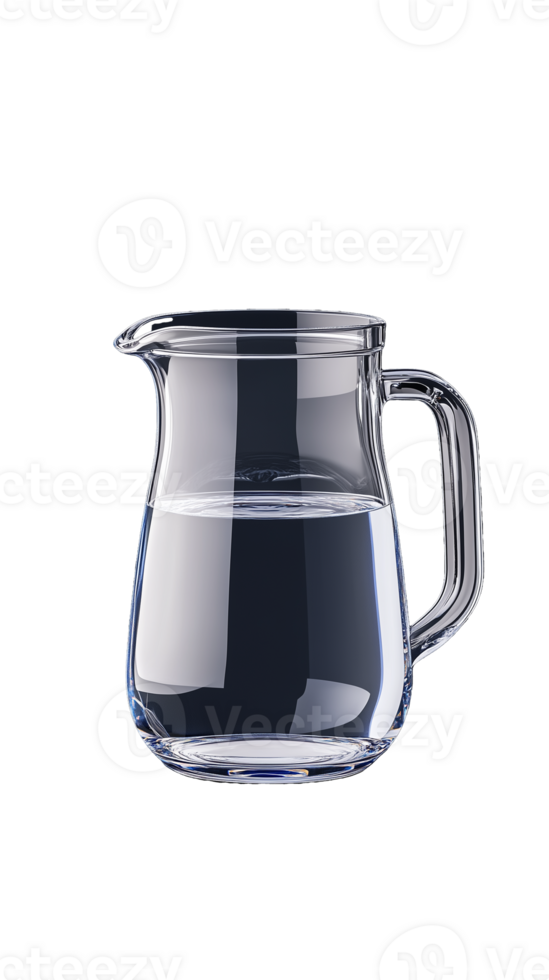 Clear glass pitcher filled with water on transparent background png