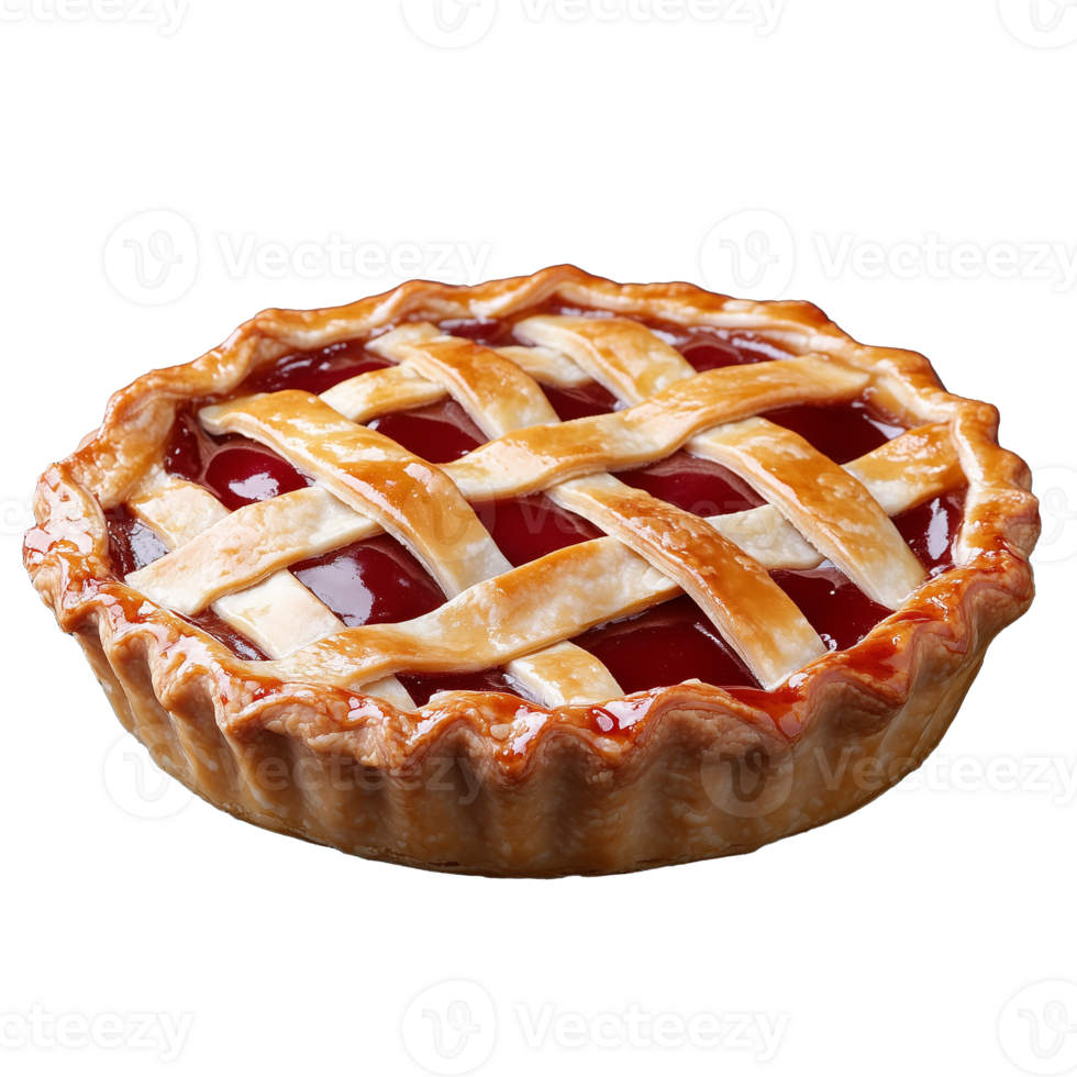 Delicious cherry pie with lattice crust and glossy filling on transparent background png