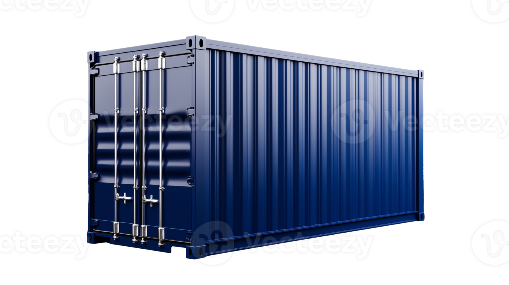 Blue shipping container with detailed metal texture and sturdy design on transparent background png