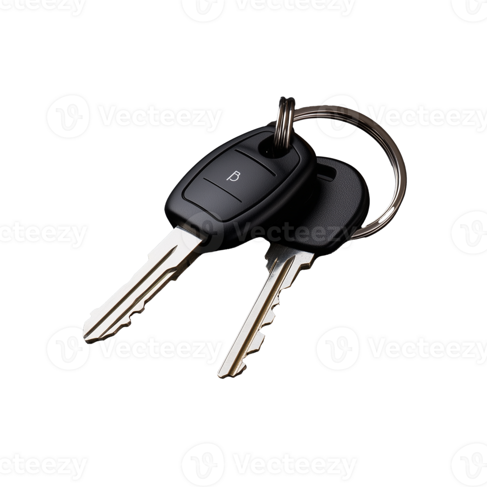 Car keys with remote control and metal keychain on transparent background png