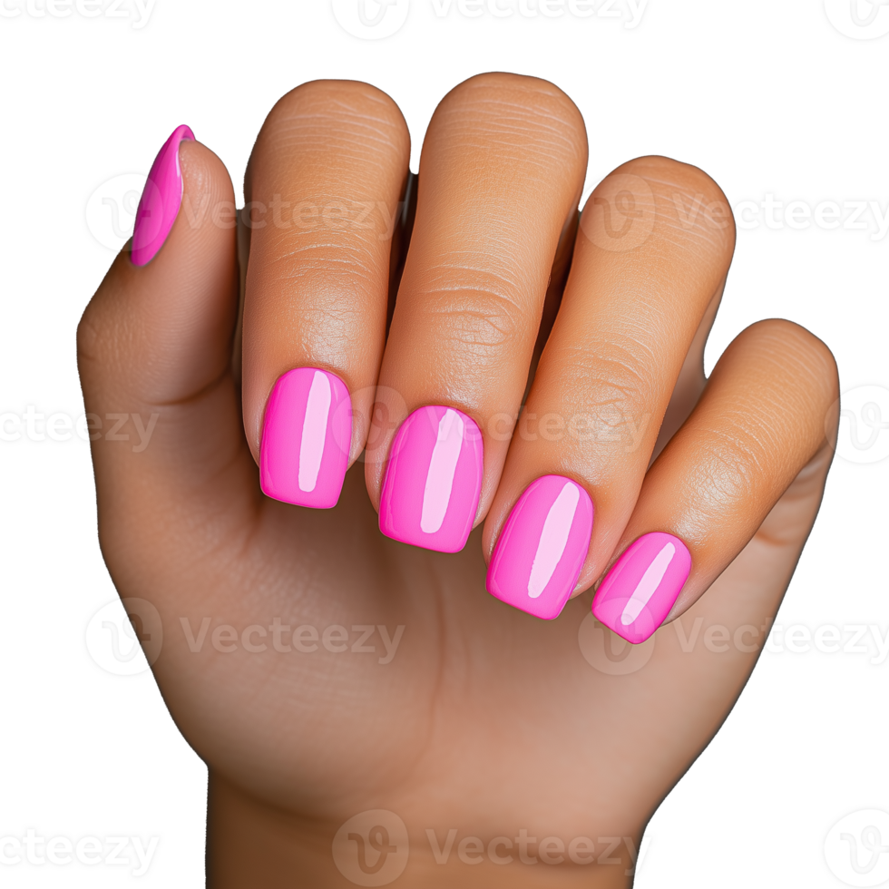 Vibrant pink manicure showcasing well-groomed nails on transparent background png