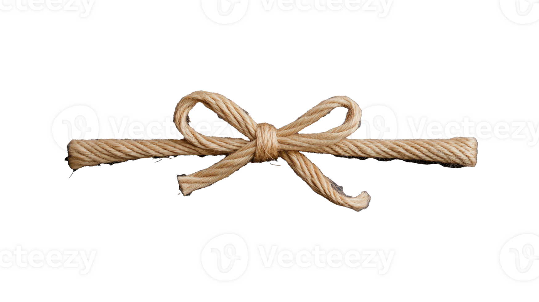 Natural jute rope bow knot design on transparent background png