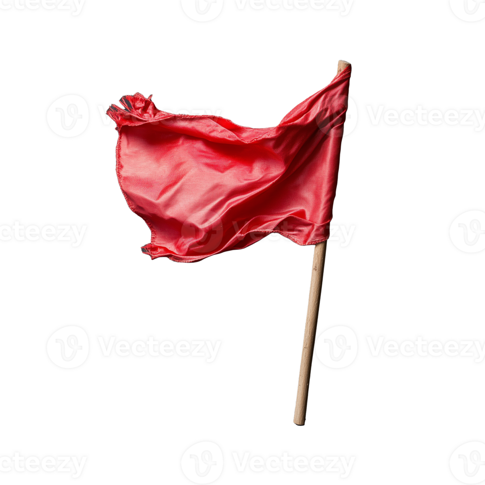 Red flag waving in the wind on transparent background png