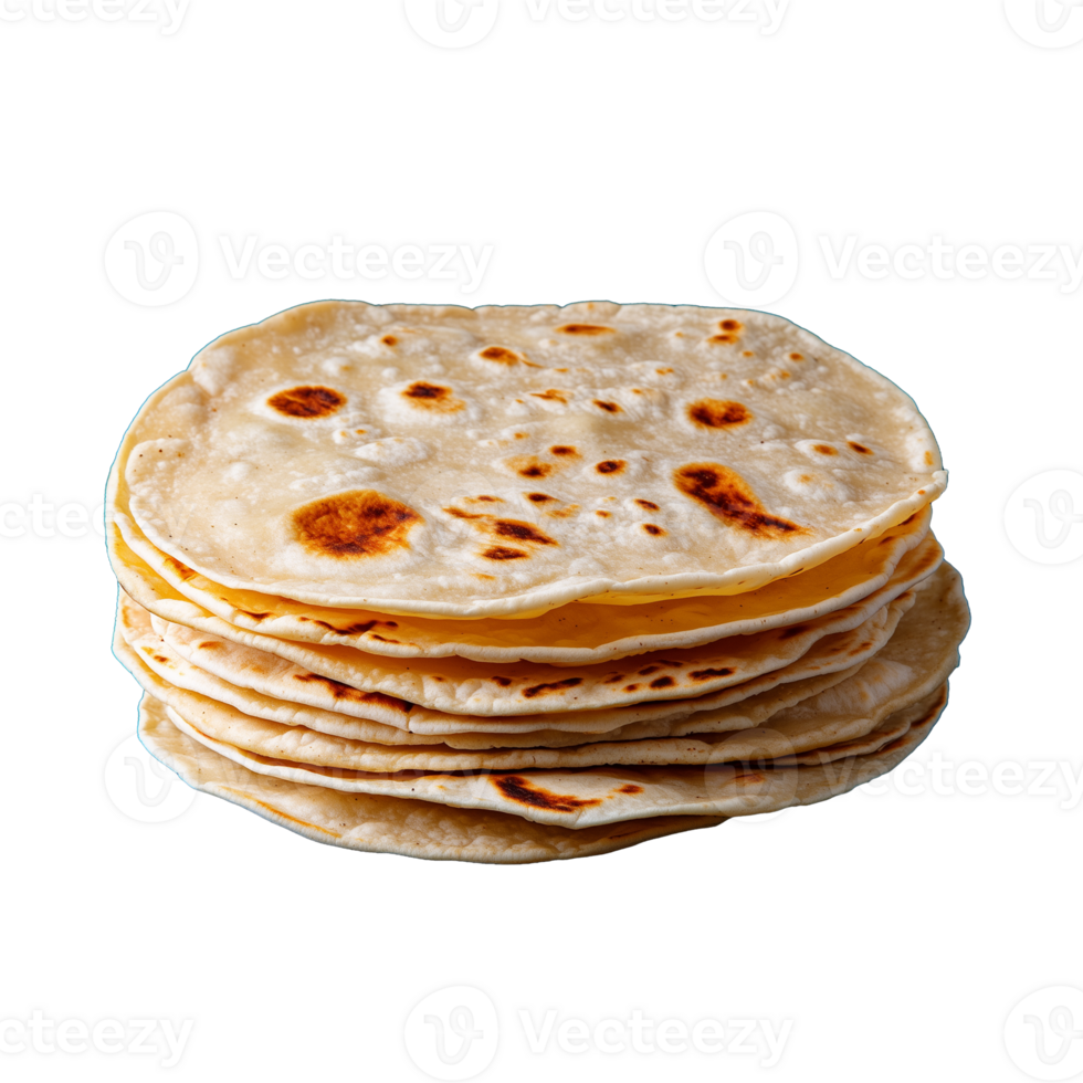 Freshly cooked flatbreads stacked on transparent background png