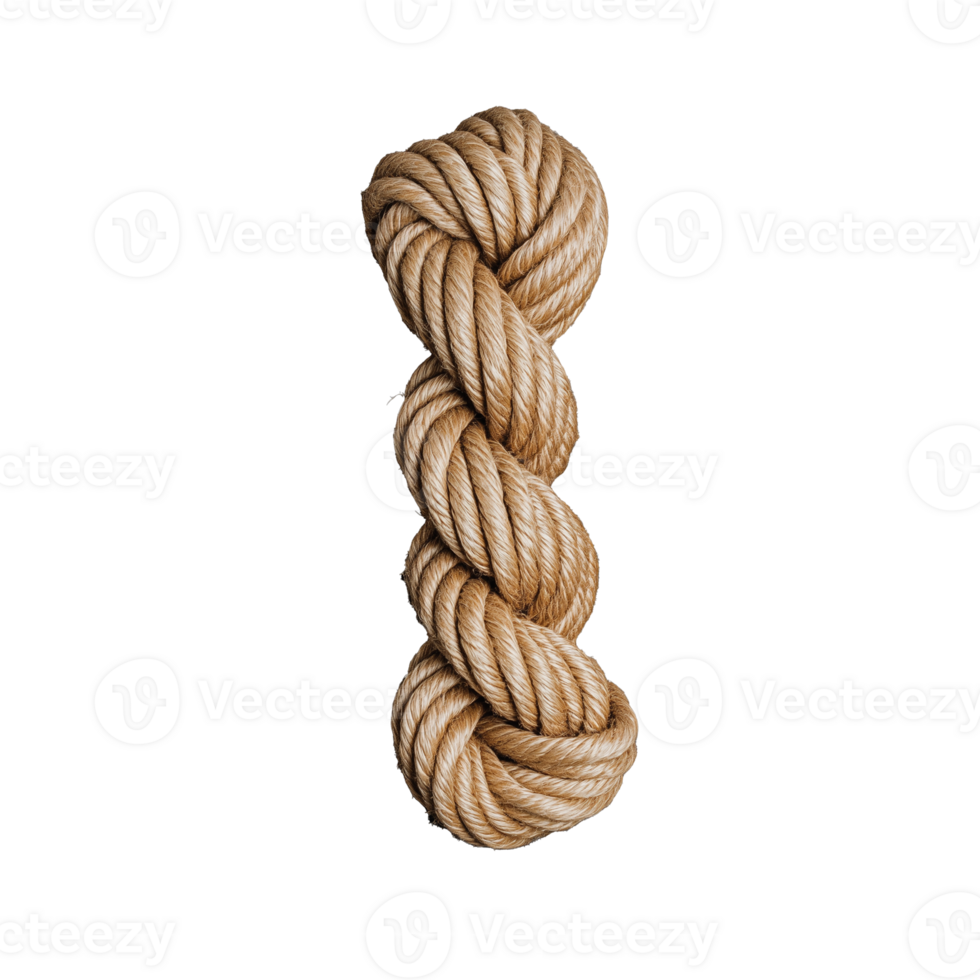 Natural jute rope twisted in a classic braid style on transparent background png