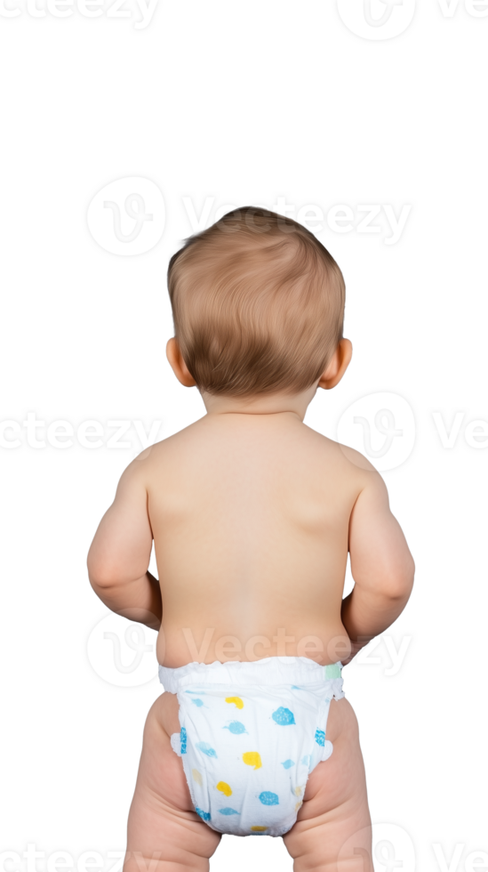 Baby in diaper standing with hands on hips on transparent background png