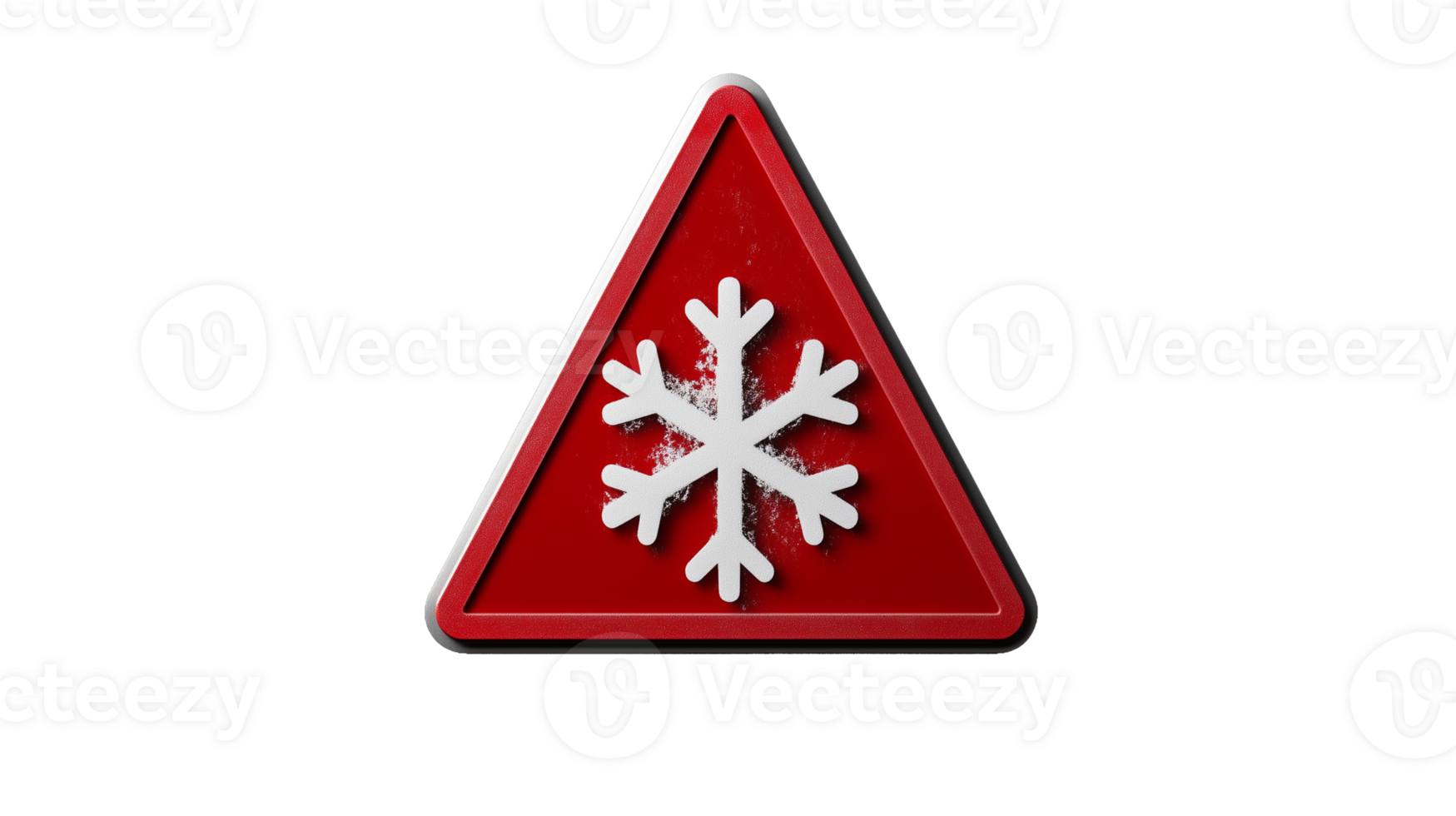 Red triangular warning sign with snowflake symbol on transparent background png