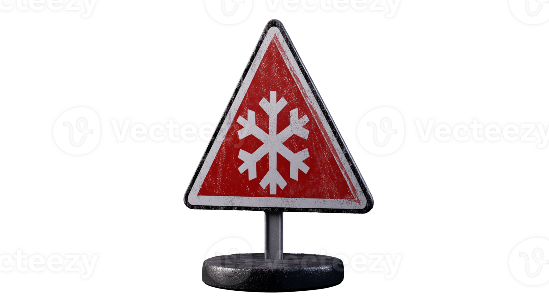 Snowflake warning sign in a triangular shape on transparent background png