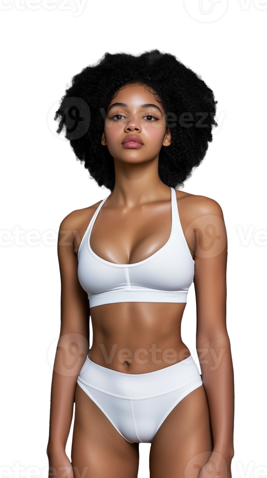 Young woman in stylish white athletic wear on transparent background png