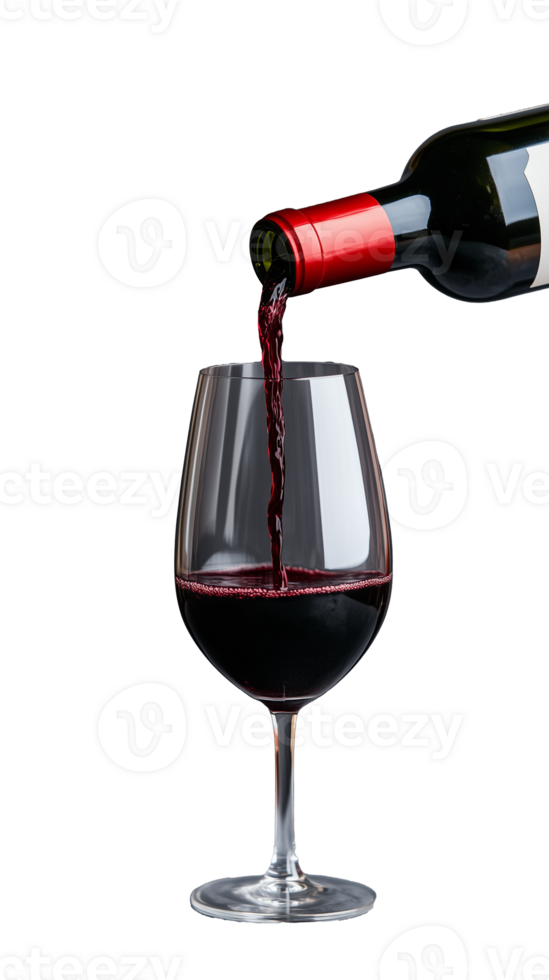 Red wine being poured into a glass on transparent background png