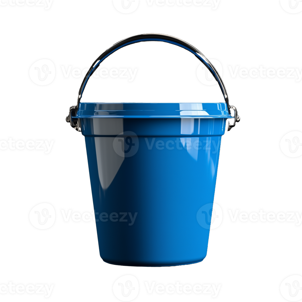 Blue plastic bucket with handle, high-quality design, versatile tool for various tasks on transparent background png