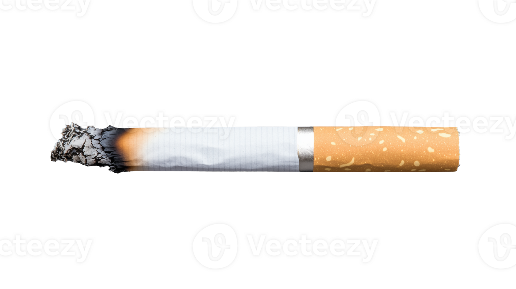Realistic burning cigarette with ash and smoke on transparent background png
